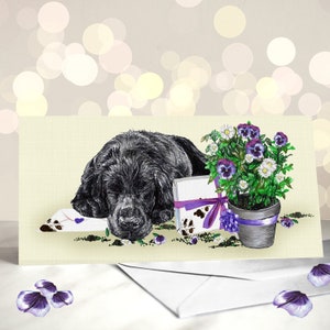 Biglietto Retriever con rivestimento piatto - Varietà di biglietti per la festa della mamma del cane - Regali per genitori di animali domestici - Biglietto pasquale per cani - Biglietto mamma cane - Mamma pelliccia - Ciao primavera