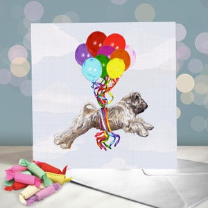 Biglietto di auguri di compleanno per un Wheaten Terrier a pelo morbido / Interno vuoto / Cinque Wheaten Terrier con cappellini da festa / Biglietto del cane