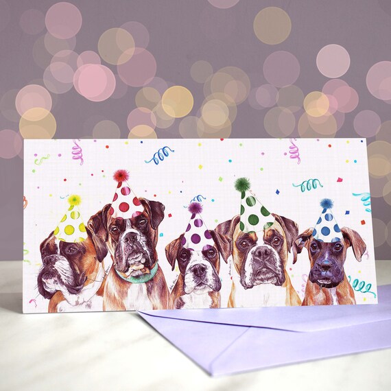 Cartes De Vœux Boxer Bash Chapeaux De Fete Sur Cinq Chiens Etsy France