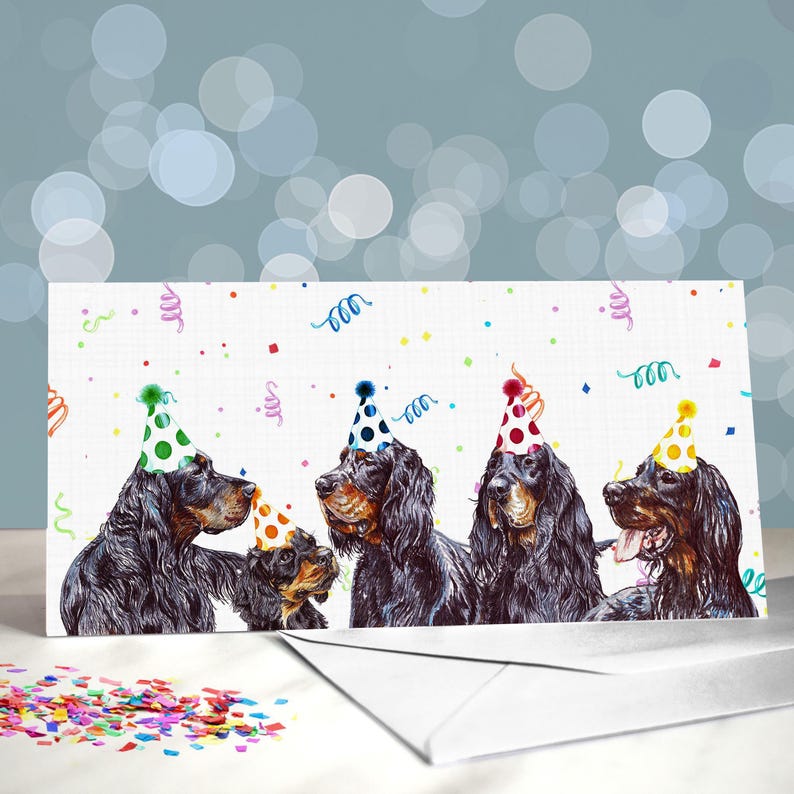 Gordon Setter Birthday Greeting Card / Variety of Party Themed Designs / Blank Inside / Card from the Dog / For Groomers, Vets and Breeders Disco Infurno