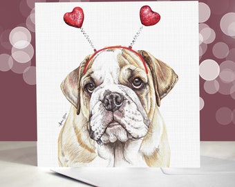 Tarjeta Bulldog - Variedad de tarjetas de aniversario - Tarjeta I Love You para amantes de los perros - San Valentín divertido del perro - Olde English Bulldogge