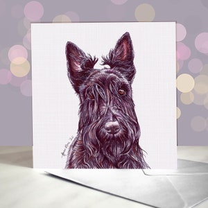 Carte de voeux Scottie / Terrier écossais / Terrier écossais blanchi / Chien scottie noir / Intérieur vierge / Pour les toiletteurs, les vétérinaires et les amateurs de races