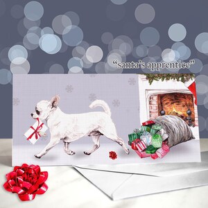 Smooth Coat Chihuahua Christmas Card - Set of Cream Chih Greeting Cards / Card from the Dog / Dog Holiday Card Set / Teacup Chihuahua