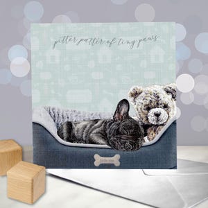 Bulldog francese - Biglietto di auguri per il nuovo cucciolo di bulldog francese - Congratulazioni per il nuovo arrivo - Biglietto di auguri per il nuovo bambino - Annuncio di nascita - Pitter Patter