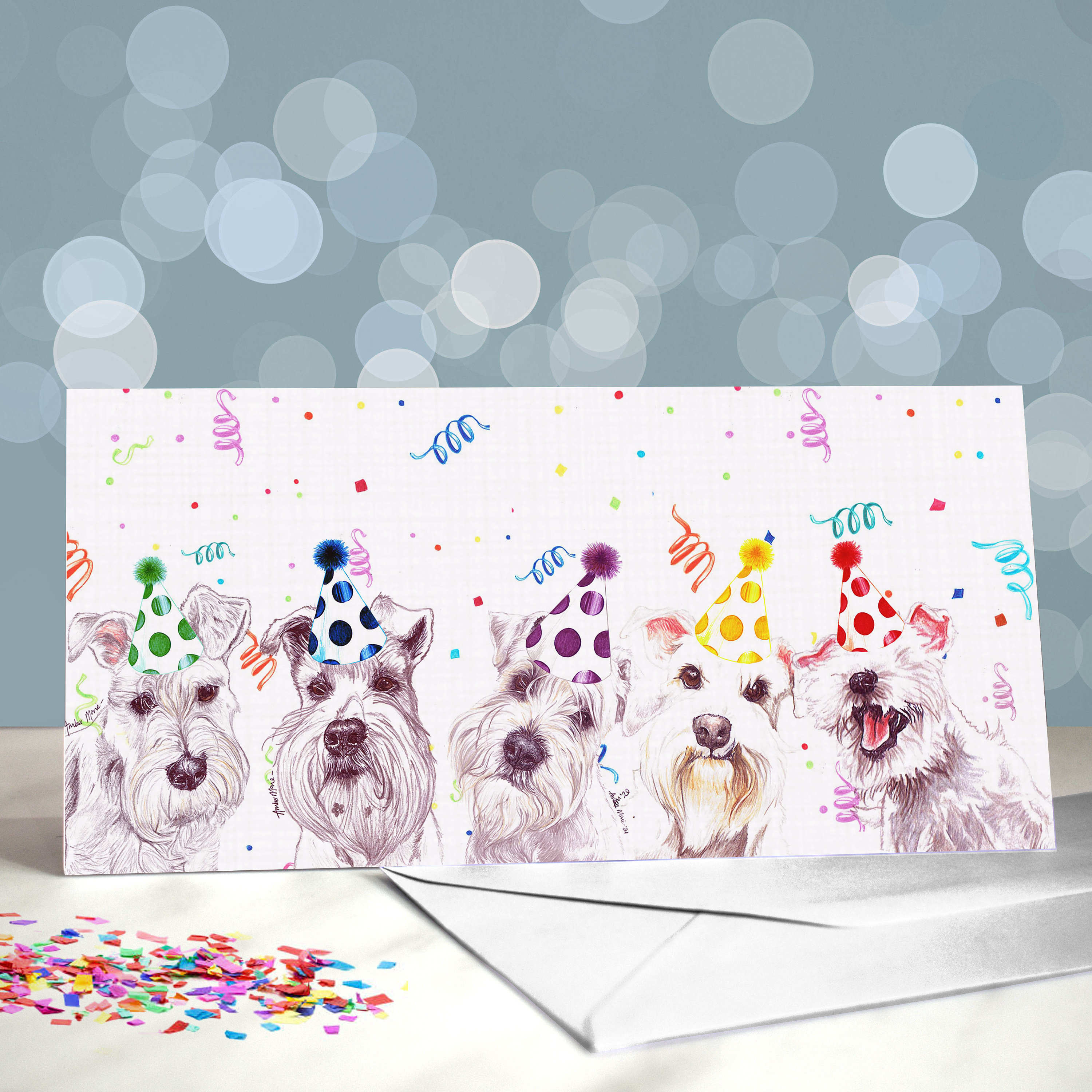 Miniature Schnauzer Birthday Greeting Cards Pepper And Salt Schnauzer 