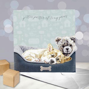 Pembroke Welsh Corgis - Queen's Corgis Welpen Karte - Herzlichen Glückwunsch zu Ihrer neuen Ankunft - Neue Baby Karte - Geburtsankündigung - Entsteiner Muster
