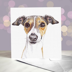 Carte de voeux pour chien lévrier italien / Intérieur vierge / Carte Iggy / Lévrier italien / Cadeau pour les amoureux des chiens / Petit lévrier / Bleu et blanc