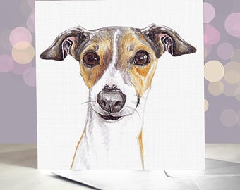 Carte de voeux pour chien lévrier italien / Intérieur vierge / Carte Iggy / Lévrier italien / Cadeau pour les amoureux des chiens / Petit lévrier / Bleu et blanc
