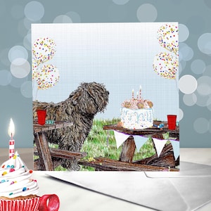 Spaanse waterhond verjaardagskaarten / cadeau jachthondliefhebber / blanco binnenkant / kaart van de hond / gekrulde hond moeder verjaardagskaart