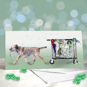 Tarjeta de buena suerte para Border Terrier. Calificado para la decoración del banco Crufts. Tarjeta de felicitaciones. Agradecimiento de los jueces. Exhibición canina de agilidad.