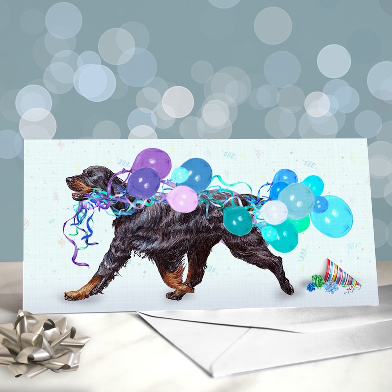 Gordon Setter Birthday Greeting Card / Variety of Party Themed Designs / Blank Inside / Card from the Dog / For Groomers, Vets and Breeders Party Planner