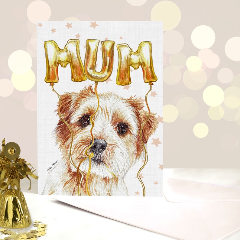 Norfolk Terrier Mothers Day Cards Dog Easter Card Norfie Dog Mum Card Pet Parent Gifts Fur Mama Hello Spring Card Dog Mom Card Mum Balloons