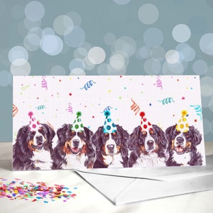 Berner Sennenhund Glückwunschkarte zum Geburtstag / Verschiedene Party Designs / Innen leer / Karte vom Hund