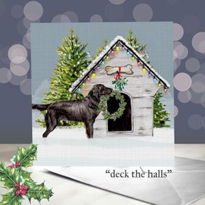 Flat Coated Retriever Weihnachtskarten / Weihnachtsmannmützen auf 5 verschieden farbigen Paspeln / Innen leer / Karte vom Hund - Weihnachtskarte