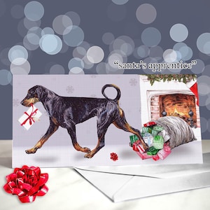 Dobermann Pinscher Christmas Card - Black and Tan and Chocolate and Tan Dobies Greeting Card / Blank Inside / Card from the Dog