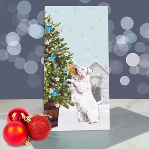 Sealyham Terrier-kerstkaart / blanco binnenkant / kerstkaart Welsh Sealyham Terrier Dog / seizoensgroeten van de Welsh Border Terrier