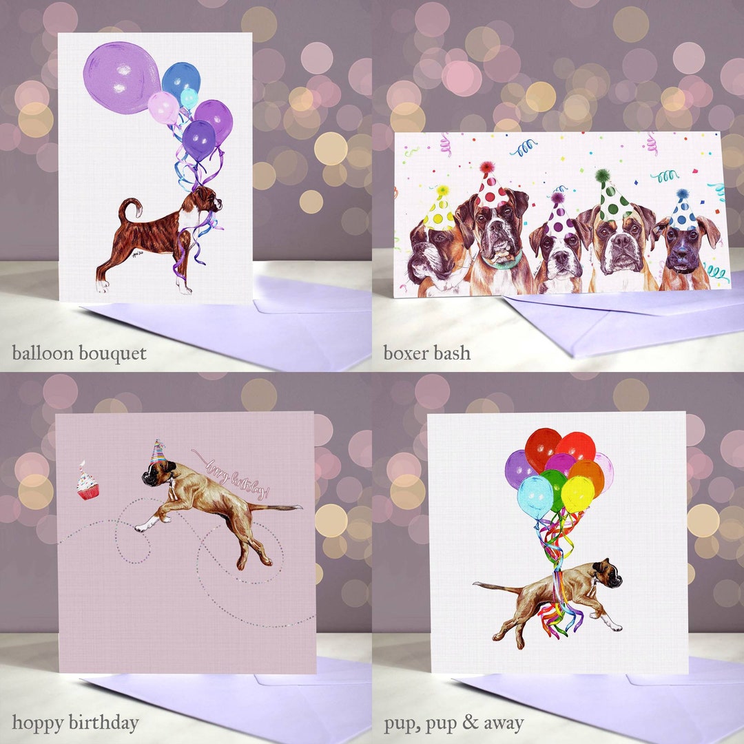 Cartes De Vœux Boxer Bash Chapeaux De Fete Sur Cinq Chiens Etsy Canada