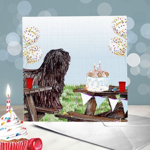 Cartes de voeux d'anniversaire hongrois Puli / Amoureux des chiens de berger avec cordon noir / Intérieur vierge / Carte du chien