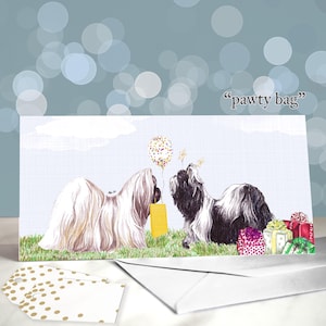 Tarjetas de felicitación de Shih Tzu: sombreros de fiesta en cinco Shih Tzu de diferentes colores / Interior en blanco / Tarjeta del perro