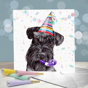 Cartões de aniversário de Schnauzer miniatura / Schnauzer pimenta e sal / Em branco por dentro / Cartão do cachorro / Raça favorita em cartão-presente