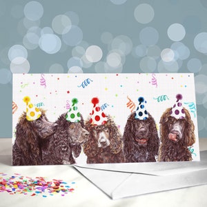 Verjaardagskaarten Ierse waterspaniël / jachtcadeau / Blanco binnenkant / Feestkaart van de hond