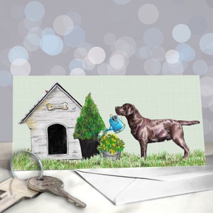Labrador - Carte de pendaison de crémaillère / Carte de remerciement pour garde d'animal de compagnie et promeneur de chien / Cadeau pour la nouvelle maison / Carte de voeux Hello Spring / Bienvenue à la maison