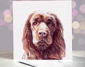 Sussex Spaniel Greeting Card - Liver / Brown Working Gundog / Blank Inside / Card from the Dog / For Groomers, Vets and Breed Lovers