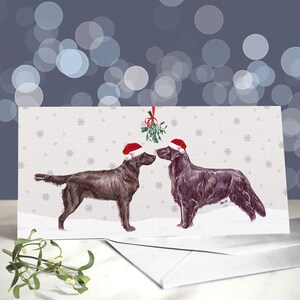 Flat Coated Retriever Christmas Cards - Santa Hats on Five Different Coloured Flatties / Blank Inside / Card from the Dog - Dog Holiday Card