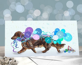 Dachshund - Long Haired Daxies Birthday Card -  Variety of Sausage Dog Greeting Cards / Blank Inside / Card from the Dog