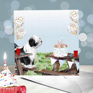 Biglietti di compleanno per Terrier tibetano - Cappellini da festa su cinque TT di colore diverso / Interno vuoto / Biglietto del cane