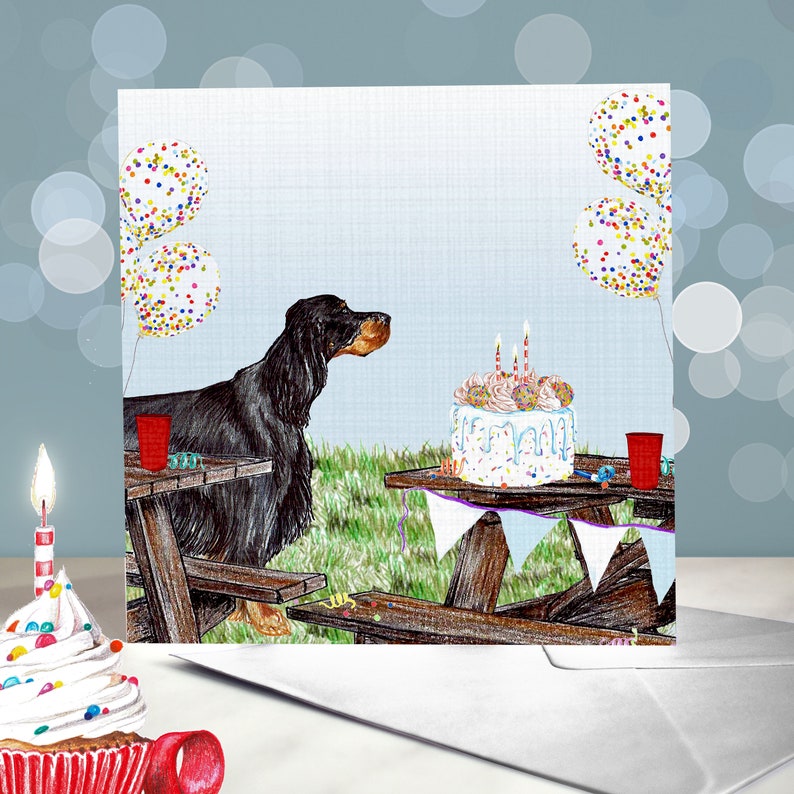 Gordon Setter Birthday Greeting Card / Variety of Party Themed Designs / Blank Inside / Card from the Dog / For Groomers, Vets and Breeders Puppy Dog's Picnic