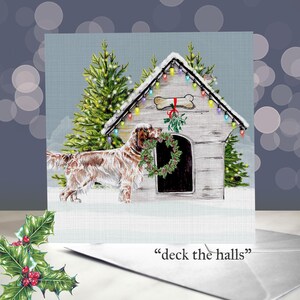 Biglietto d'auguri con setter inglese - Setter inglesi di Natale / Blu, arancione e tricolore Belton / Interno vuoto / Biglietto del cane / Biglietto di auguri per le feste con il cane