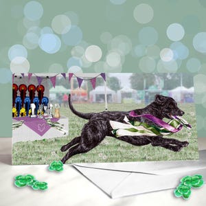 Carte porte-bonheur Retriever à poil frisé - Qualifiée pour la décoration de banc Crufts - Carte de félicitations pour concours d'exposition canine - Merci aux juges