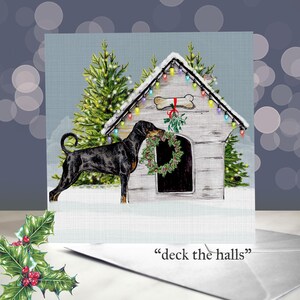Biglietto di auguri di Natale per Dobermann Pinscher - Biglietto di auguri per Dobermann neri e focati e cioccolato e focati / Interno vuoto / Biglietto del cane