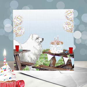 サモエドのグリーティングカード / そり犬の誕生日 / 中は空白 / 犬からの誕生日のお祝いカード