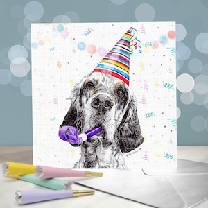 Biglietti di auguri Setter inglese / Interno vuoto / Cani da caccia Belton tricolore blu arancione / Biglietto dal cane