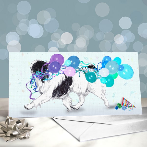 Japanese Chin Birthday Greeting Card -  Party Hats on Five Different Japanese Chins / Blank Inside / Card from the Dog