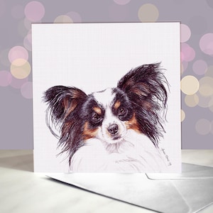 Papillon-wenskaart / driekleurige hond / blanco binnenkant / kaart van de hond / voor trimmers, dierenartsen en liefhebbers van rassen