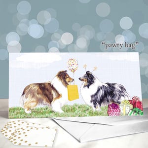 Sheltie Birthday Greeting Card / Five Different Shetland Sheepdogs with Party Hats / Blank Inside / Card from the Dog