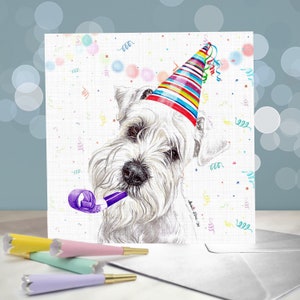 Verjaardagskaarten witte dwergschnauzer / wenskaart minischnauzer / blanco binnenkant / kaart van de hond / favoriet ras op cadeaubon