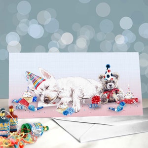 Tarjeta de felicitación de cumpleaños de West Highland White Terrier / Varios diseños de fiesta / Interior en blanco / Tarjeta del perro / Regalos para peluqueros y veterinarios