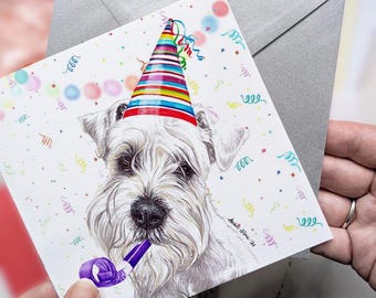 White Miniature Schnauzer Birthday Cards / Mini Schnauzer Greeting Card / Blank Inside / Card from the Dog / Favourite Breed on Gift Card