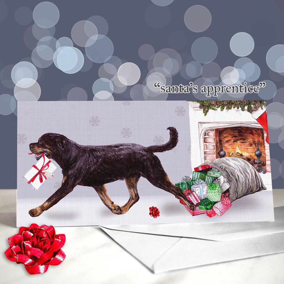 Rottweiler Christmas Card - Black and Tan Rotties Greeting Card / Blank ...