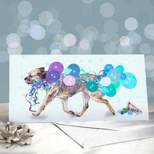 Party Planner - A border terrier carrying a bouquet of balloons