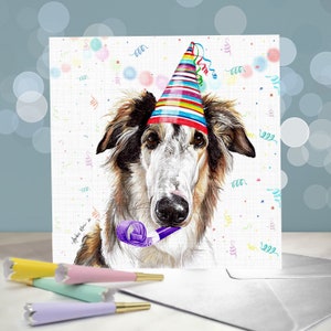 Biglietto d'auguri Borzoi - Varietà di biglietti d'auguri / Levrieri russi / Interno vuoto / Biglietto del cane