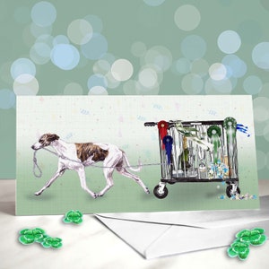 Carte porte-bonheur Whippet - qualifiée pour la décoration de banc Crufts - carte de félicitations pour exposition canine - remerciement des juges - carte d'agilité de chien