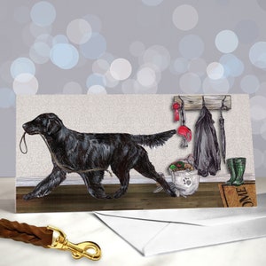 Tarjeta de felicitación de Flat Coated Retriever - Flattie Dog - Regalo de inauguración de la casa - Tarjeta de agradecimiento para cuidadores de mascotas y paseadores de perros - Tarjeta para un nuevo hogar