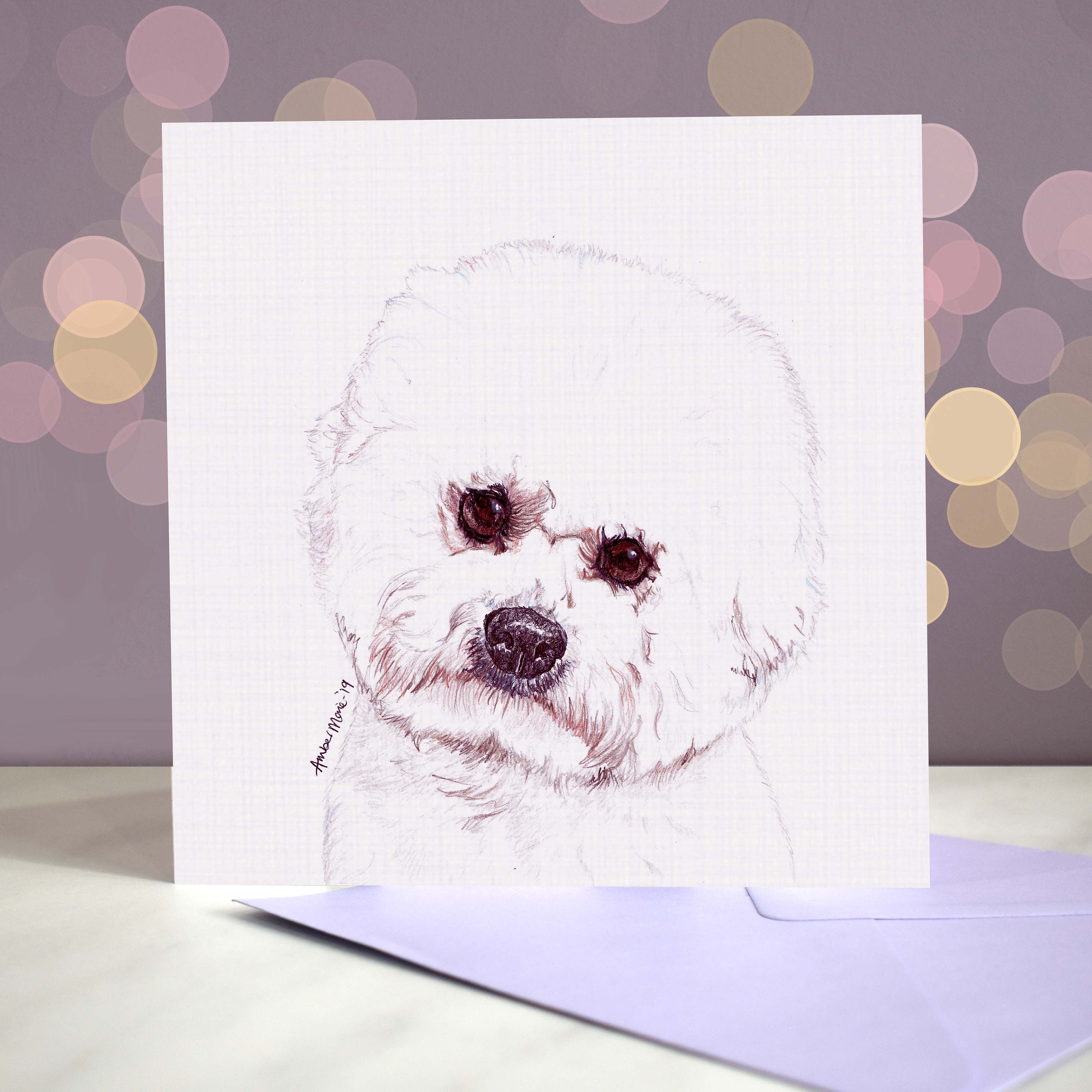 Dog Lover Gift Bichon Frise Blank Greeting Card Handmade White Dog Notecard