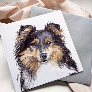 Tarjeta de felicitación de perro pastor de Shetland / Azul merle / Sheltie biazul / Tricolor / Binegro / Sheltie sable / Interior en blanco / Tarjeta del perro