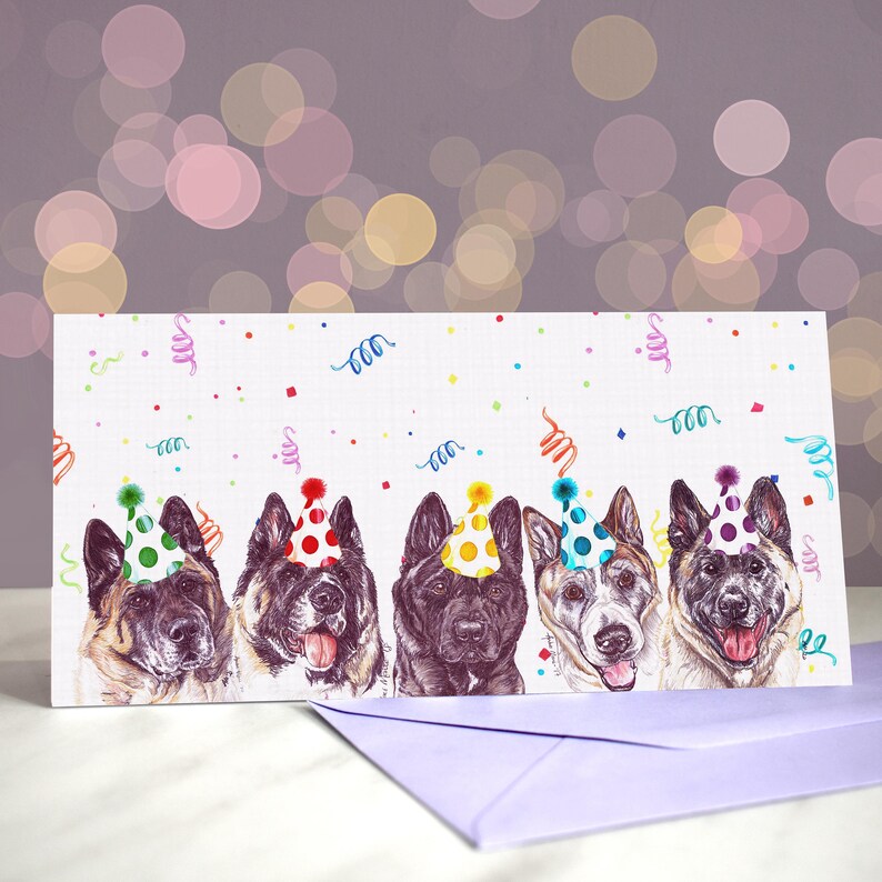 Akita My Heart Greeting Cards Party Hats on Five Different Etsy